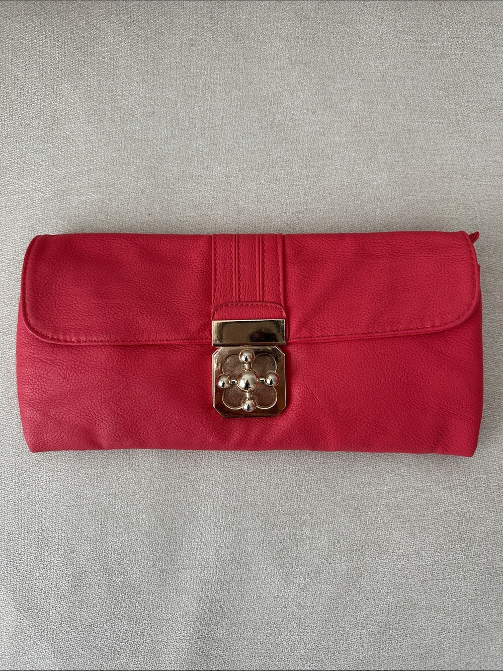 Pink Fold-Over Clutch with Gold Accent